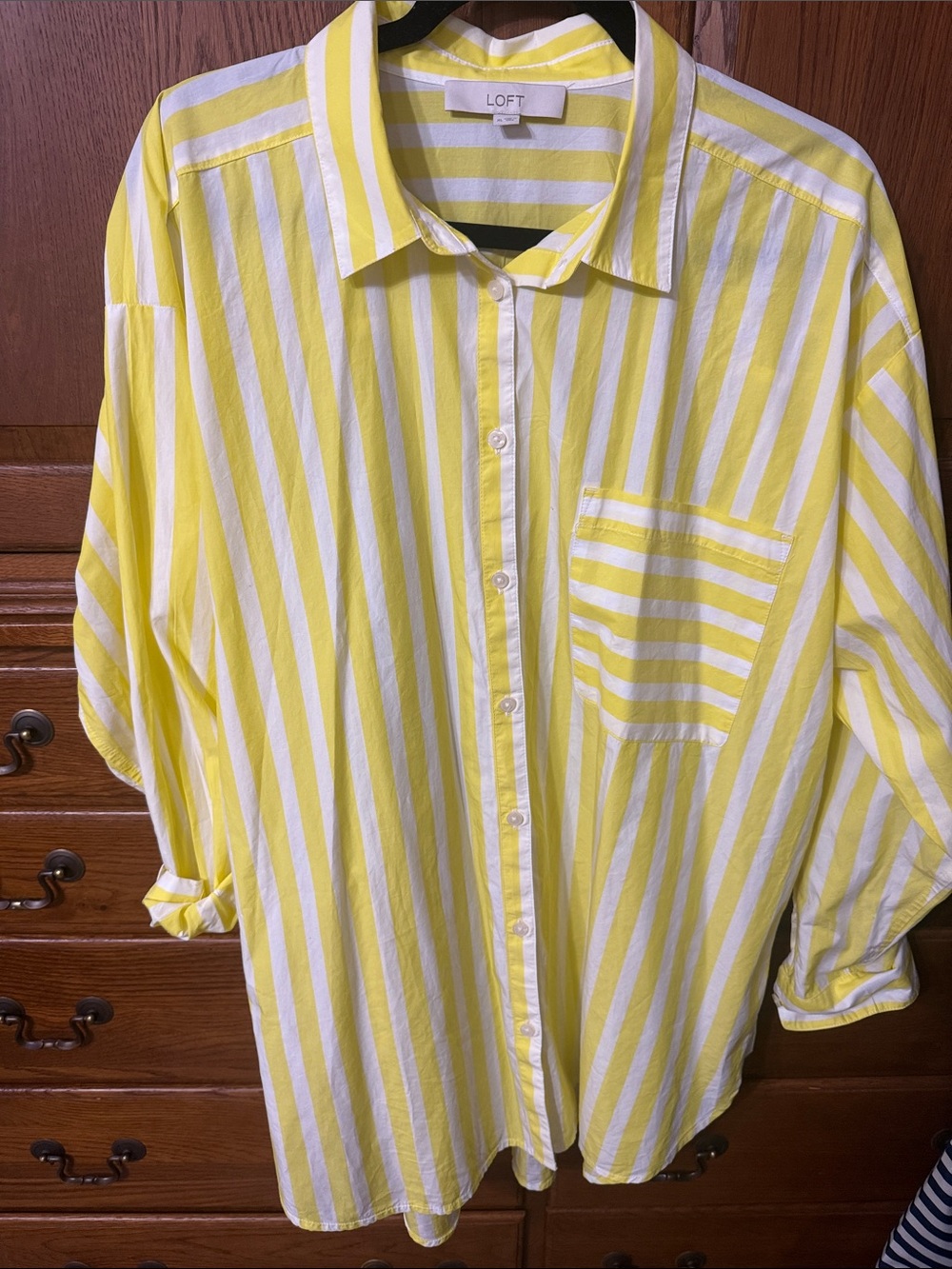 LOFT Yellow & White Vertical Stripe womens Button-Down Shirt